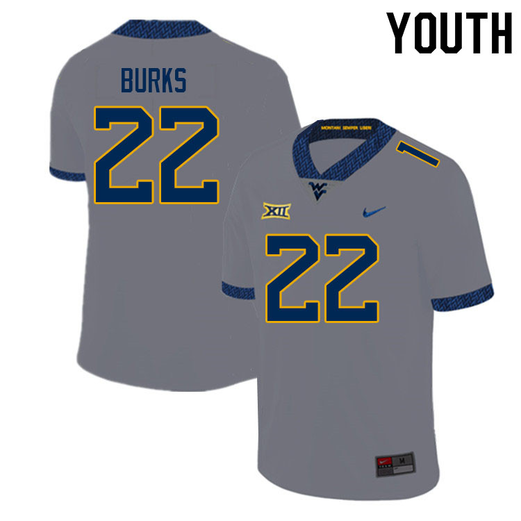 Youth #22 Aubrey Burks West Virginia Mountaineers College Football Jerseys Sale-Gray - Click Image to Close